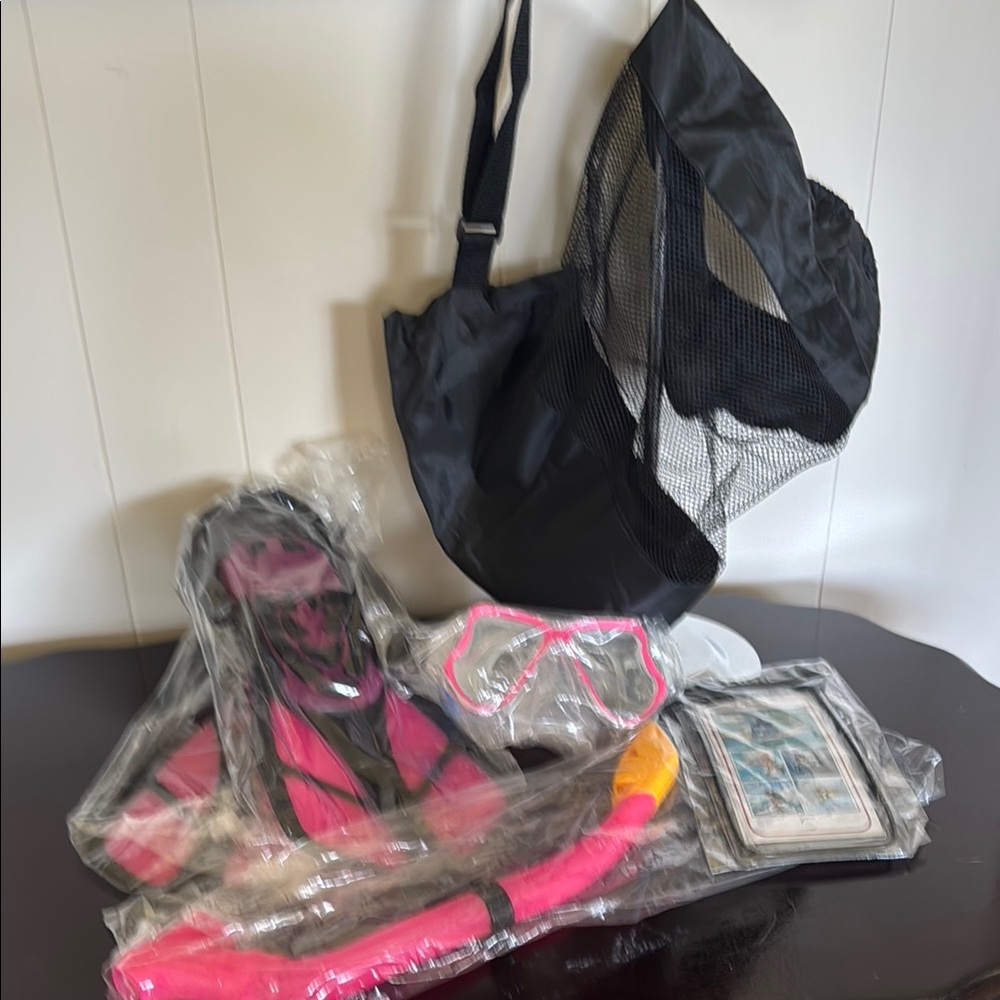 NWOT Girls Pink Snorkel Set with Black Mesh Bag